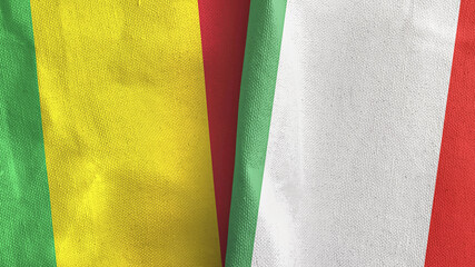 Italy and Mali two flags textile cloth 3D rendering