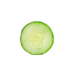 slice of fresh green cucumber on white background