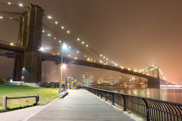 foggy night on brooklyn bridge