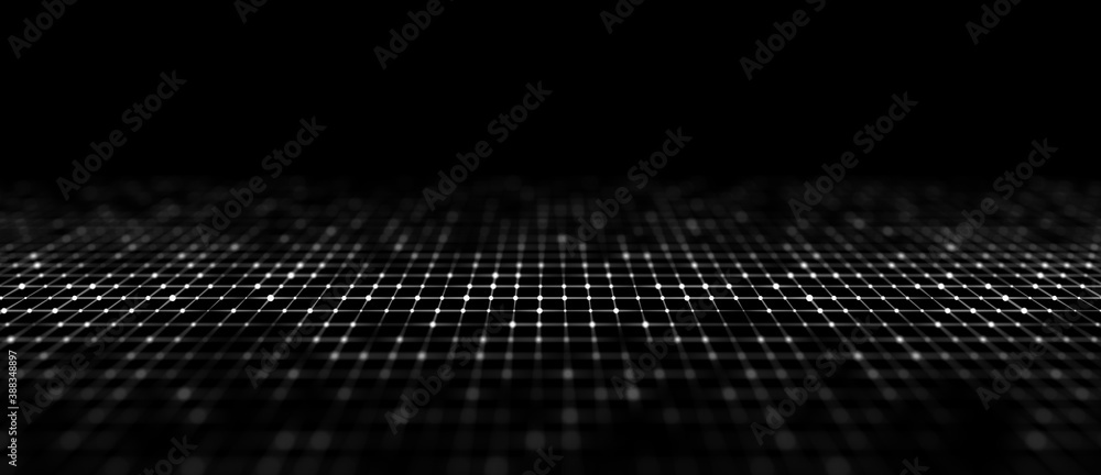 Aufkleber abstract perspective grid. digital background in retro style. wireframe landscape on black backgroun