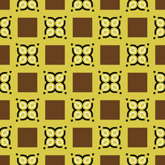 Vector seamless pattern texture background with geometric shapes, colored in yellow, brown, black, white colors.