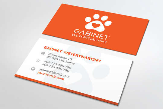 Elegant minimalist Vet Clinic business card, red and white