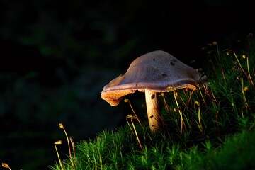 Beautiful mushrooms in the autumn forest. Close up.
