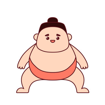 Cute little sumo wrestler isolated on white background. Flat design for poster or t-shirt. Vector illustration