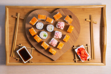 set of rolls laid out in the form of a heart. Valentines Day. the view from the top