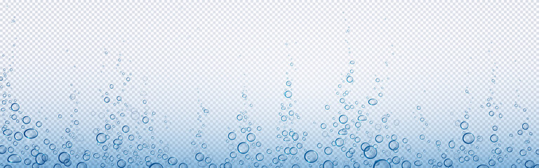 Fototapeta na wymiar Soda bubbles, water or oxygen air fizz, carbonated drink, underwater abstract background. Dynamic motion, transparent aqua with randomly moving fizzing moisture drops, realistic 3d vector illustration
