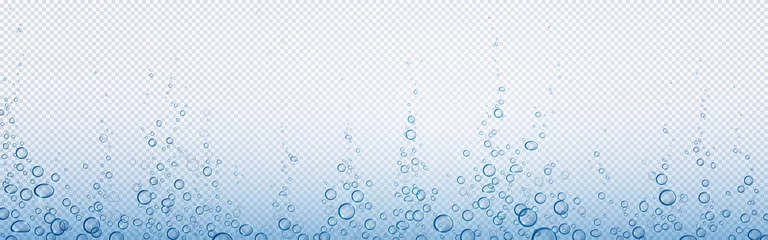 Poster Soda bubbles, water or oxygen air fizz, carbonated drink, underwater abstract background. Dynamic motion, transparent aqua with randomly moving fizzing moisture drops, realistic 3d vector illustration © klyaksun