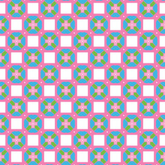 Vector seamless pattern texture background with geometric shapes, colored in pink, blue, green, white colors.