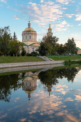 Fototapeta na wymiar Russia, City of Orel, view of Assumption Cathedral of St. Michael the Archangel on the bank of Orlik river
