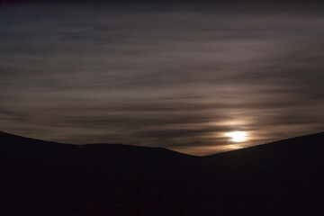Spectacular sunset at the top of the mountain. In the Sierra de Guadarrama National Park, Segovia, Madrid, Castilla y Leon.