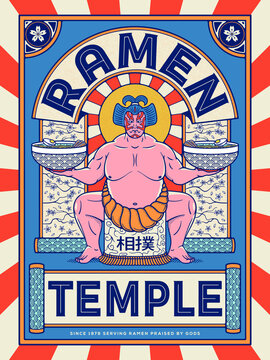 Sumo Noodles Ramen Temple vector design for any use