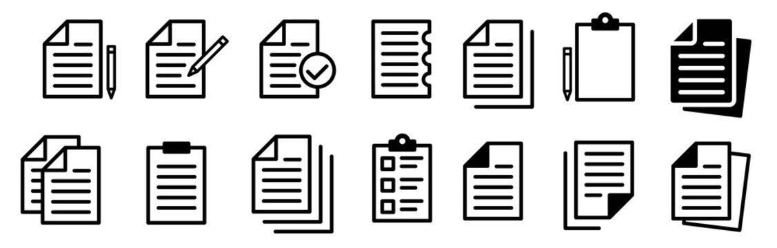 Document Symbol Set. Document vector icons isolated design. Paper document page icon. Edit document symbol, logo illustration. Flat style icons set.Vecor
