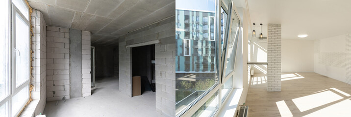 Obraz premium Before and after of dining room of house