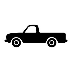 Pickup truck icon. Black silhouette. Side view. Vector flat graphic illustration. The isolated object on a white background. Isolate.