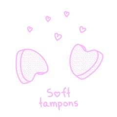 Two soft tampons for menstruation. Feminine hygiene product. Menstrual protection. Monthly cycle, pms. Period. Feminine hygiene. Hand drawn. Doodle style. Menstrual reusable tampons. Stock vector