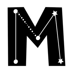 Celestial themed letter M. Constellation concept hand drawn letter. Vector illustration.