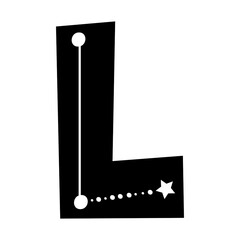 Celestial themed letter L. Constellation concept hand drawn letter. Vector illustration.