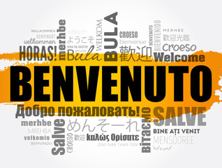 Benvenuto (Welcome in Italian) word cloud concept