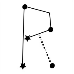 Constellation themed letter R. Dots and star line art. Vector illustration.