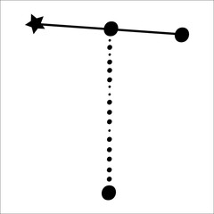 Constellation themed letter T. Dots and star line art. Vector illustration.