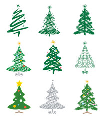 Christmas trees.
Set of nine stylized christmas trees.Vector available