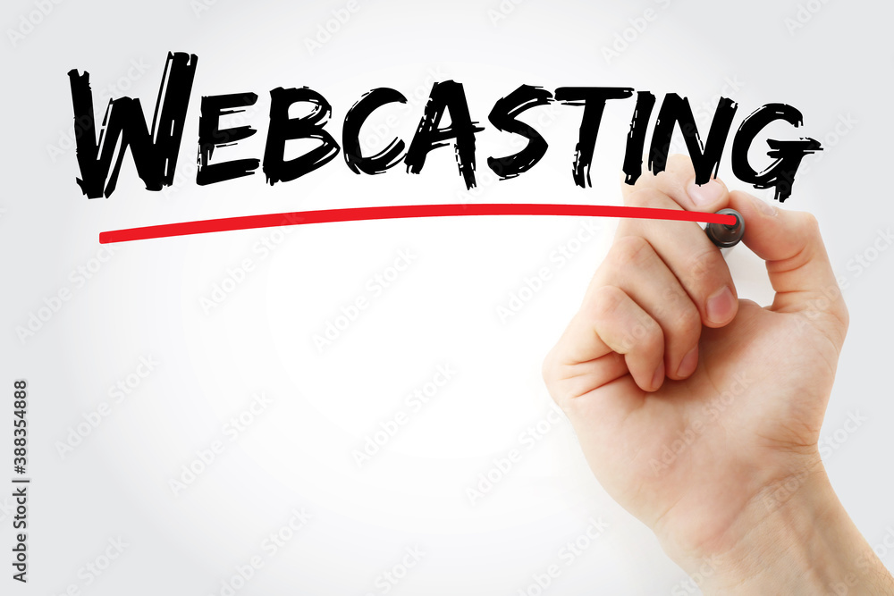 Poster webcasting text with marker, concept background