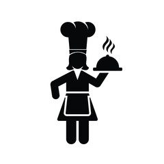Chief cook with tray for food vector illustration man in cooks uniform cartoon character
