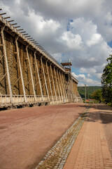 View of the historic spa town of Bad Koesen with spa park and gradierwerk, Germany