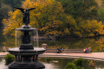 Bethesda fountain in central park during fall in October 2020
