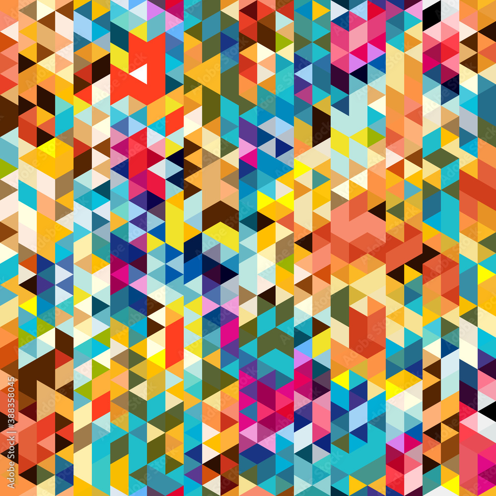 Poster abstract seamless pattern of triangles. bright and cheerful palette of shades of color.