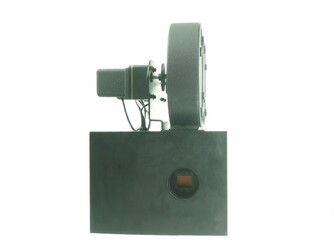 Close-UP a straight side view with out lens of the 35mm film camera.