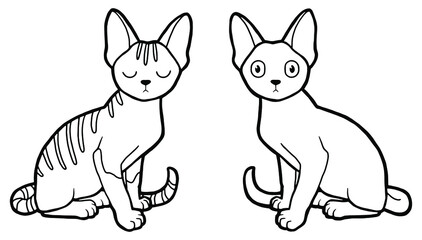 Vector illustration. Hand drawing lineart. Two cute kittens. Spotted cat. Coloring page. Realistic design. The cat expresses surprise.