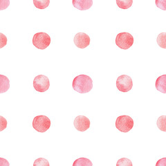 Red Polka dot Watercolor seamless pattern on white background