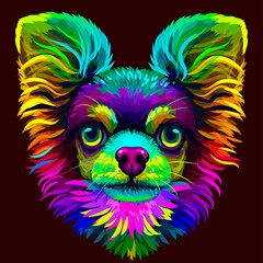 Chihuahua dog. Abstract, neon color, artistic portrait of a cute Chihuahua dog with colored fur on a brown background. Digital drawing