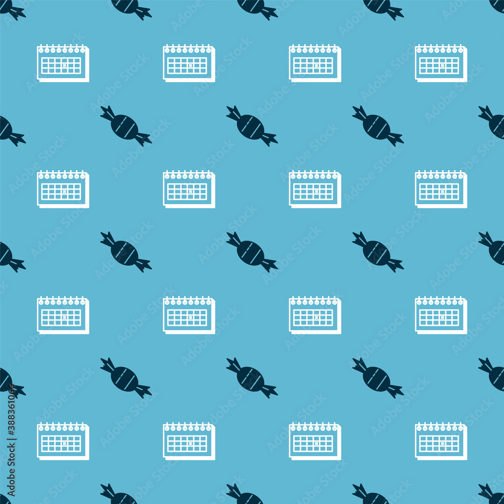 Poster set candy and calendar on seamless pattern. vector.