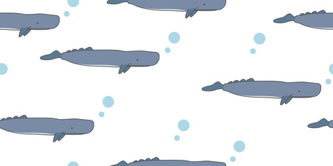 Whale seamless pattern, A cute Sperm whale on a white background.	