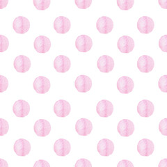 Pink Polka dot Watercolor seamless pattern on white background