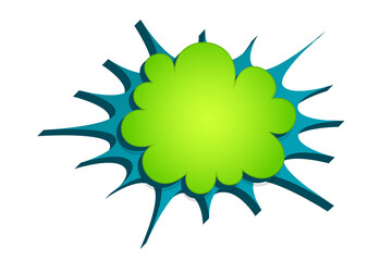 3d comic text speech bubble for text isolated on white background. Icon dialog cloud for message. Geometric graphic business presentation idea. Empty green comics note speech bubble cloud.