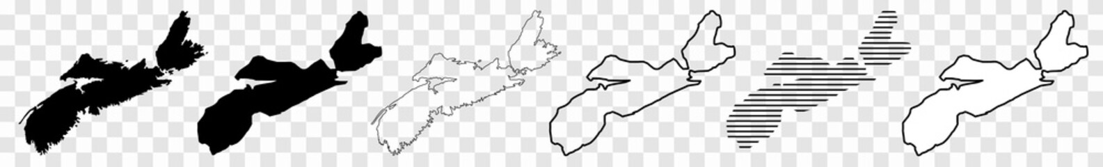 Nova Scotia Map Black | Province Border | Canada State | Canadian | America | Transparent Isolated | Variations - obrazy, fototapety, plakaty