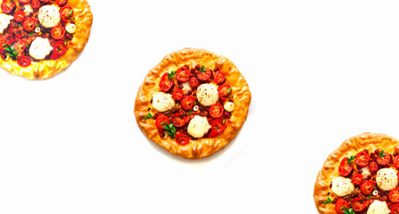 Homemade pizza on white isolated background. The concept of traditional Italian food. Close-up