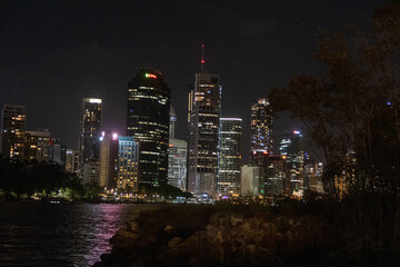 Fototapeta na wymiar Brisbane at Night, Skyscrapers Queensland Australia
