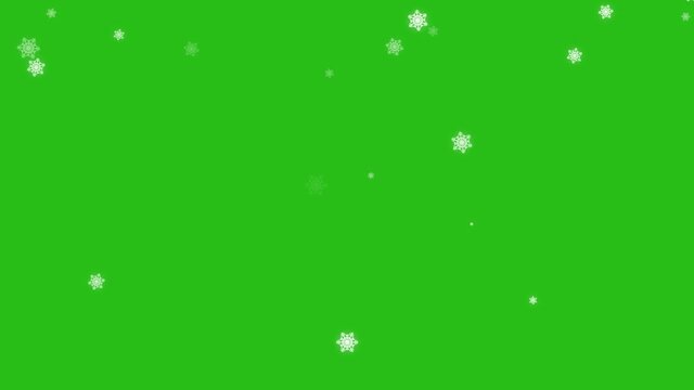 Isolated falling cartoon snow on green screen. 4K