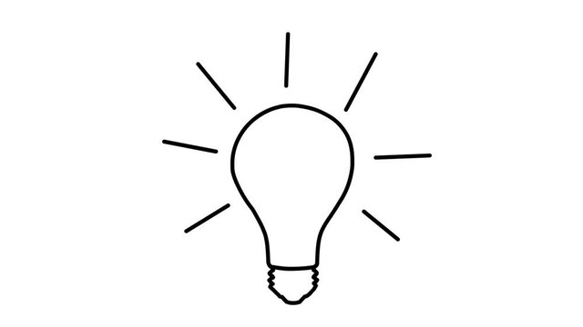 Electric light bulb. line drawing light bulb symbol idea.isolated on white background 4K video resolution.