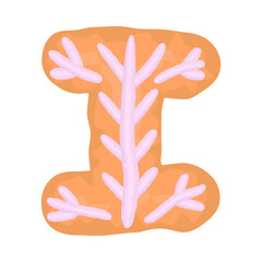 Set of alphabet letters and numbers symbols festive christmas gingerbread cookies cakes with icing. funny cartoon font vector illustration isolated on white