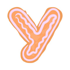 Set of alphabet letters and numbers symbols festive christmas gingerbread cookies cakes with icing. funny cartoon font vector illustration isolated on white