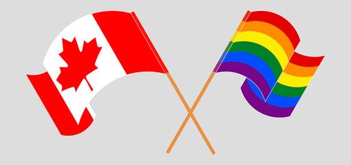 Crossed and waving flags of Canada and LGBTQ