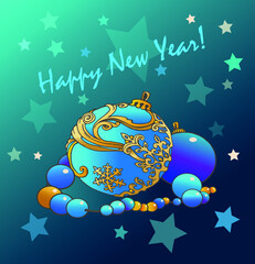 New Year's greeting card with Christmas toys.