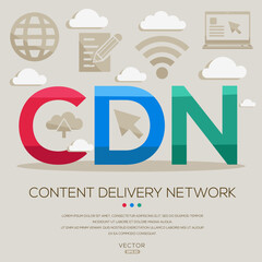 CDN mean (Content Delivery Network) Computer and Internet acronyms ,letters and icons ,Vector illustration.
 - obrazy, fototapety, plakaty