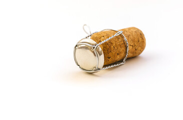 Champagne cork on a white background. The concept of celebration and fun.