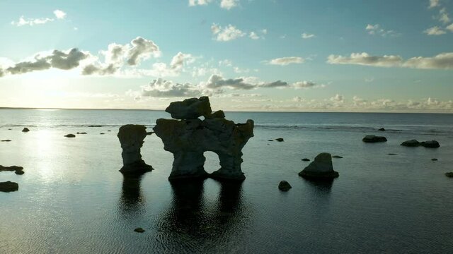 Rauks sea stacks, limestones, in Gotland, Sweden